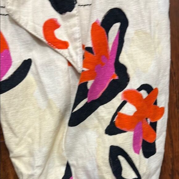Tanya Taylor Margot Linen Blend Orange Blooms Design Print Jumpsuit Boho - Picture 3 of 14